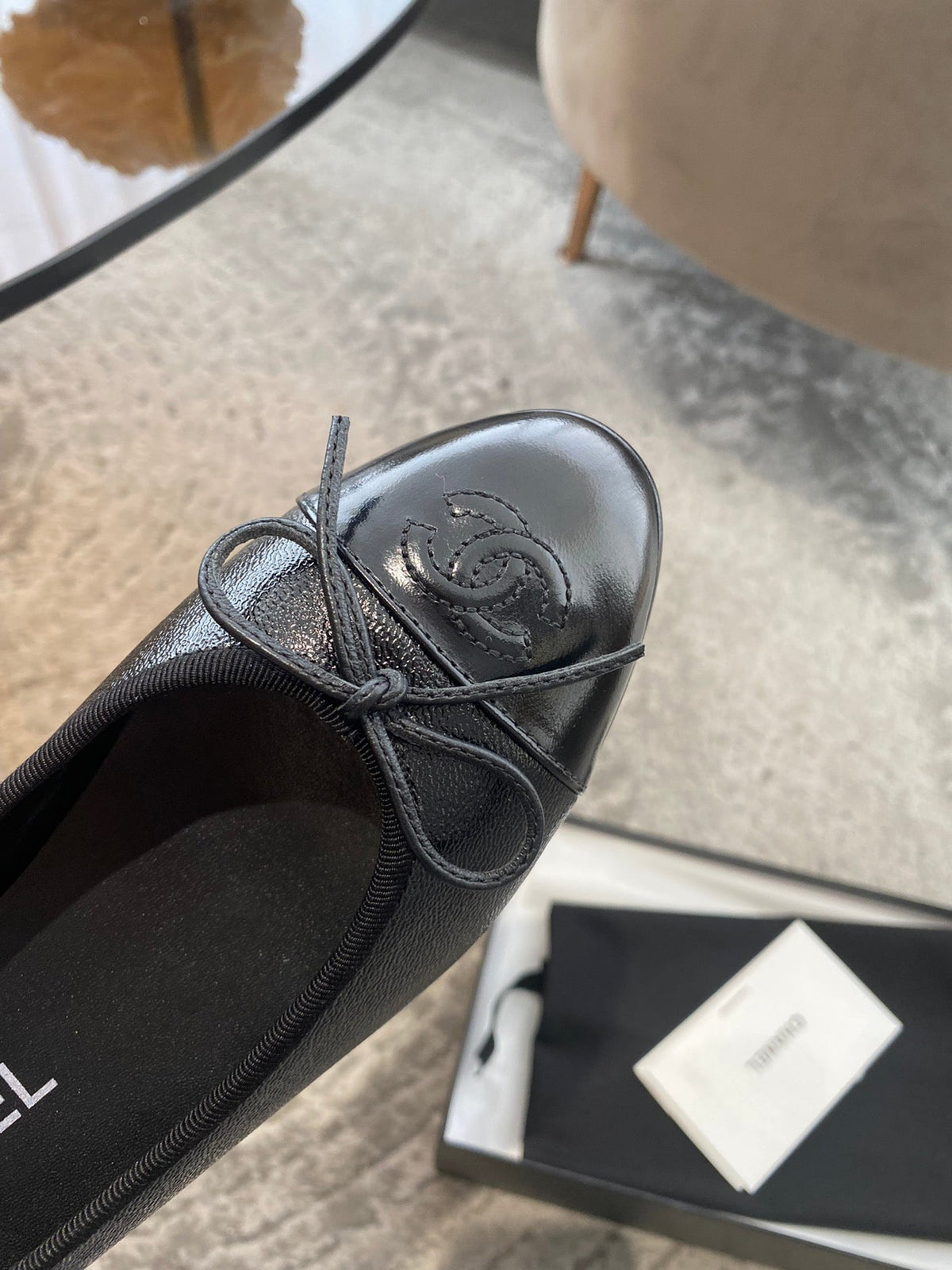 CHANEL BALLET FLATS ALL BLACK LAMBSKIN