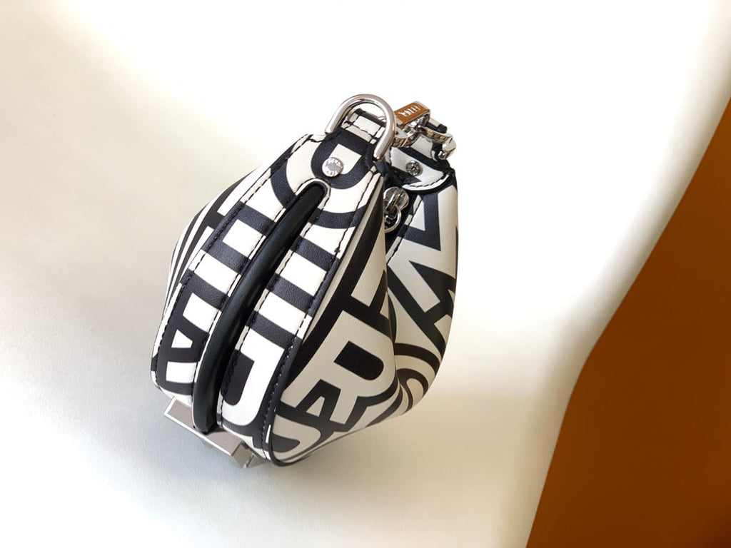 FENDIGRAPHY MINI 16 IN WHITE MIX BLACK SMOOTH CALFSKIN SILVER HARDWARE