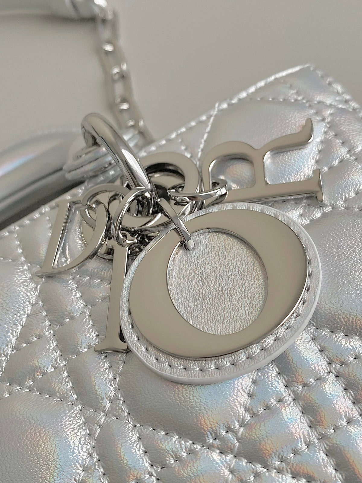 DIOR D-JOY BAG 22 IN SILVER LAMBSKIN