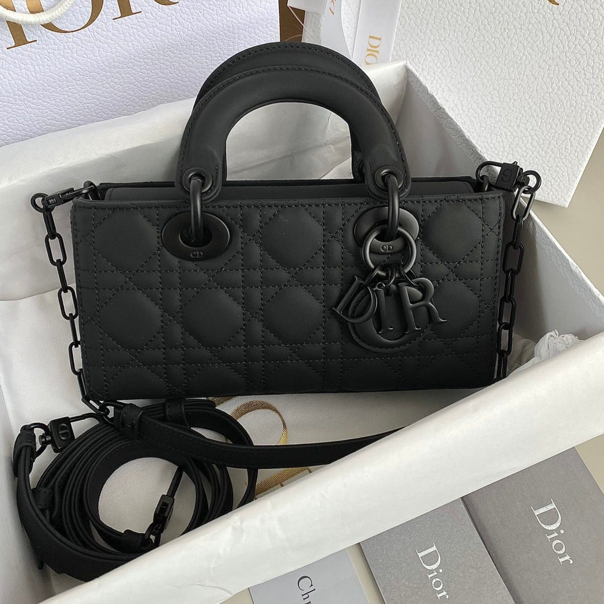 DIOR D-JOY BAG 22 IN BLACK LAMBSKIN