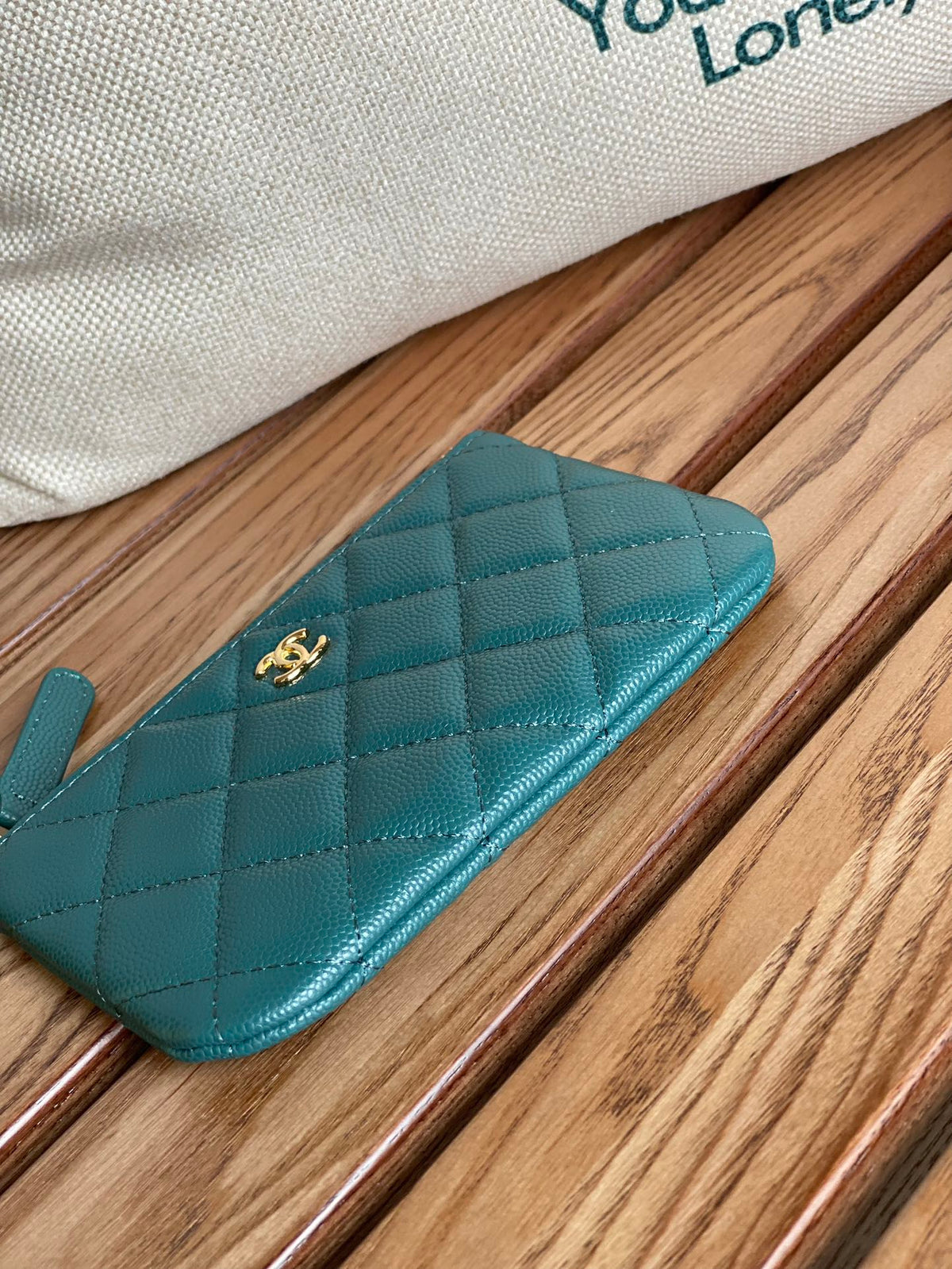 CHANEL CLASSIC SMALL 15 ZIPPED POUCH IN PINE GREEN GRAINED CALFSKIN