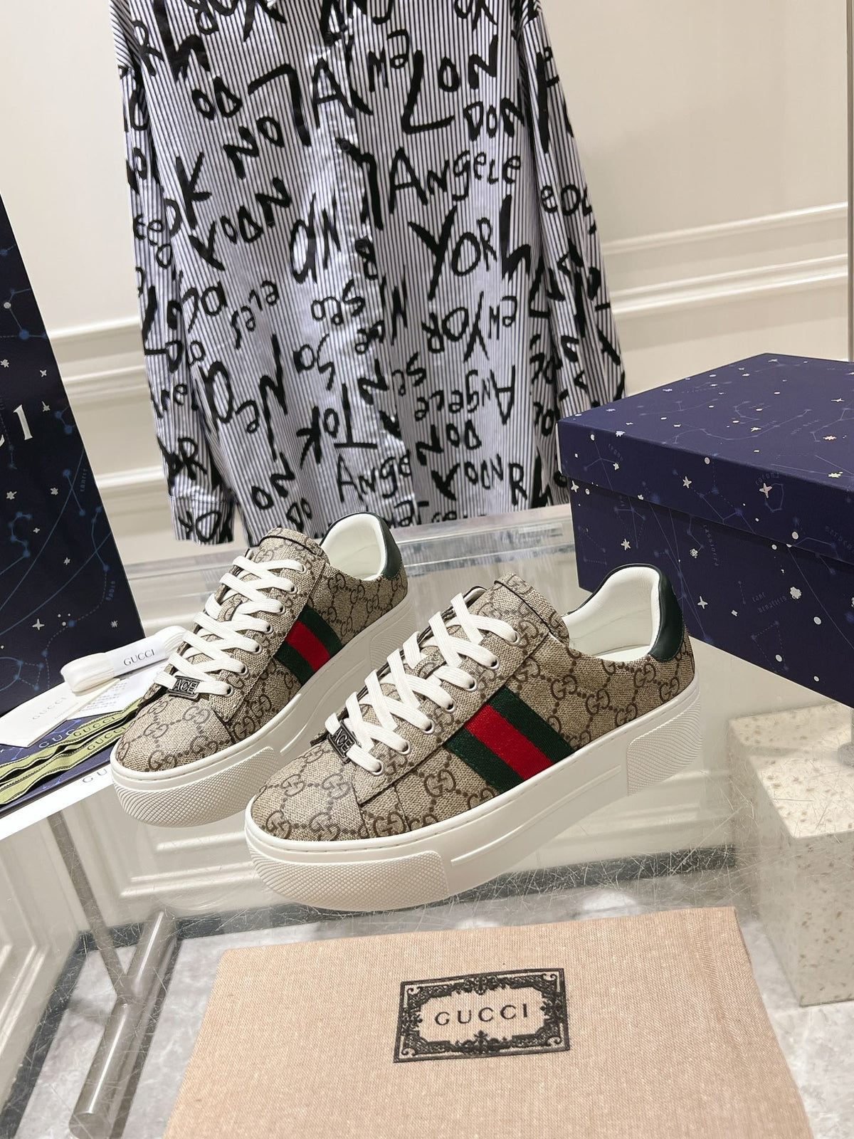 GUCCI ACE 30 SUPREME TRAINER LIGHT BROWN CALFSKIN