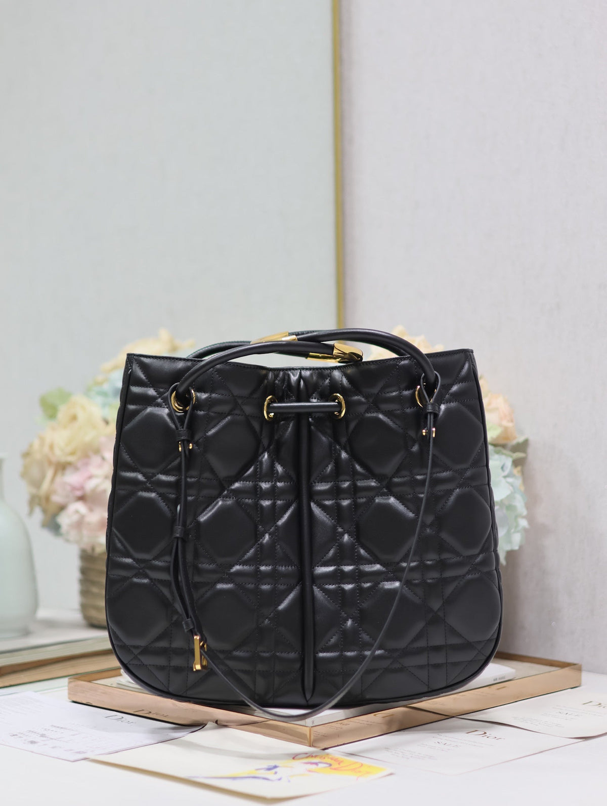 DIOR MEDIUM 34 NOLITA BAG IN BLACK MACROCANNAGE CALFSKIN