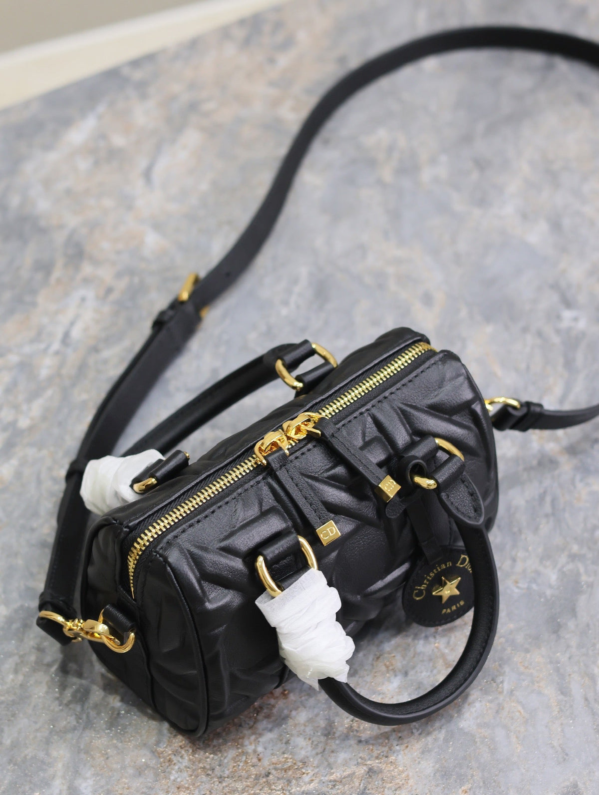 DIOR MINI GROOVE BAG 16 IN BLACK MACROCANNAGE CALFSKIN WITH GOLD HARDWARE