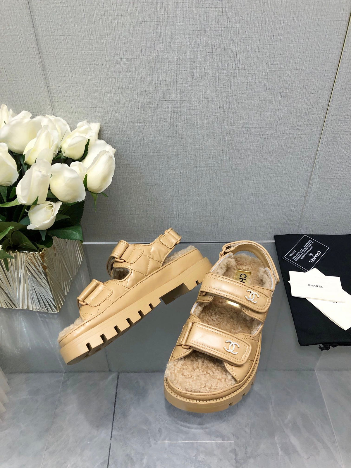 CHANEL DAD SANDAL YELLOW CREAM LAMBSKIN