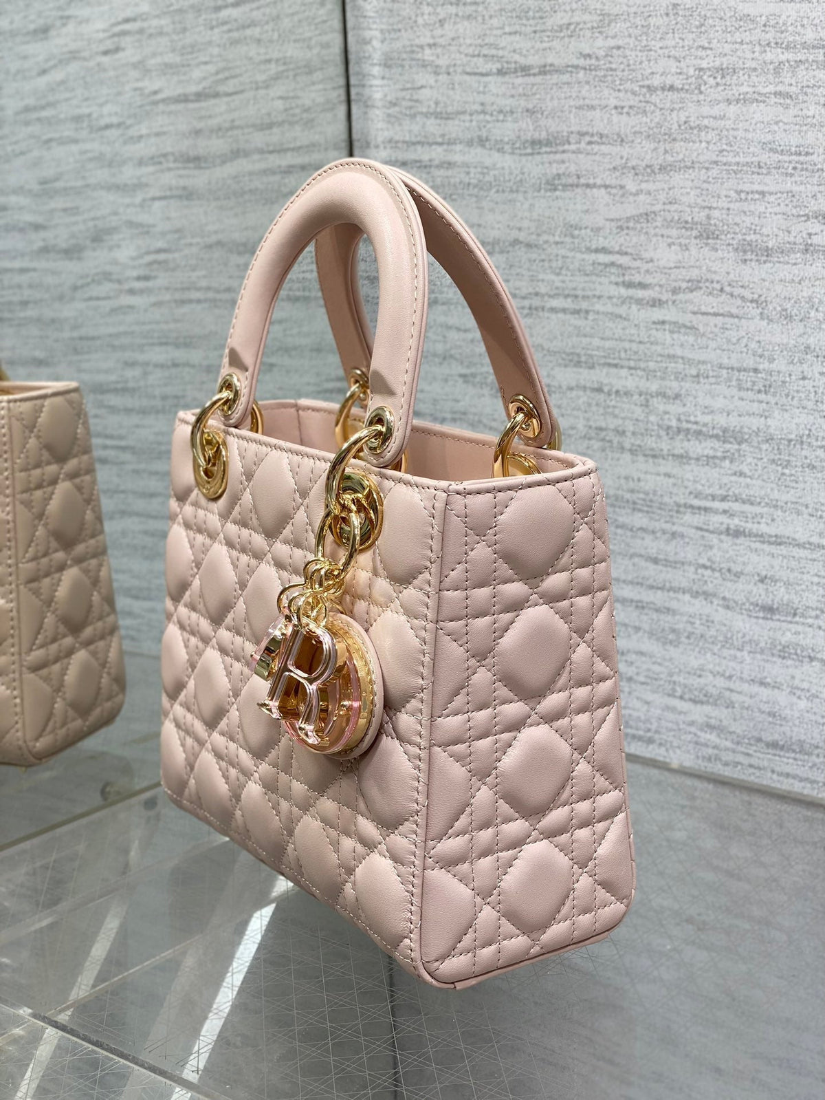 DIOR LADY MINI BAG 20 IN LIGHT PINK LAMBSKIN