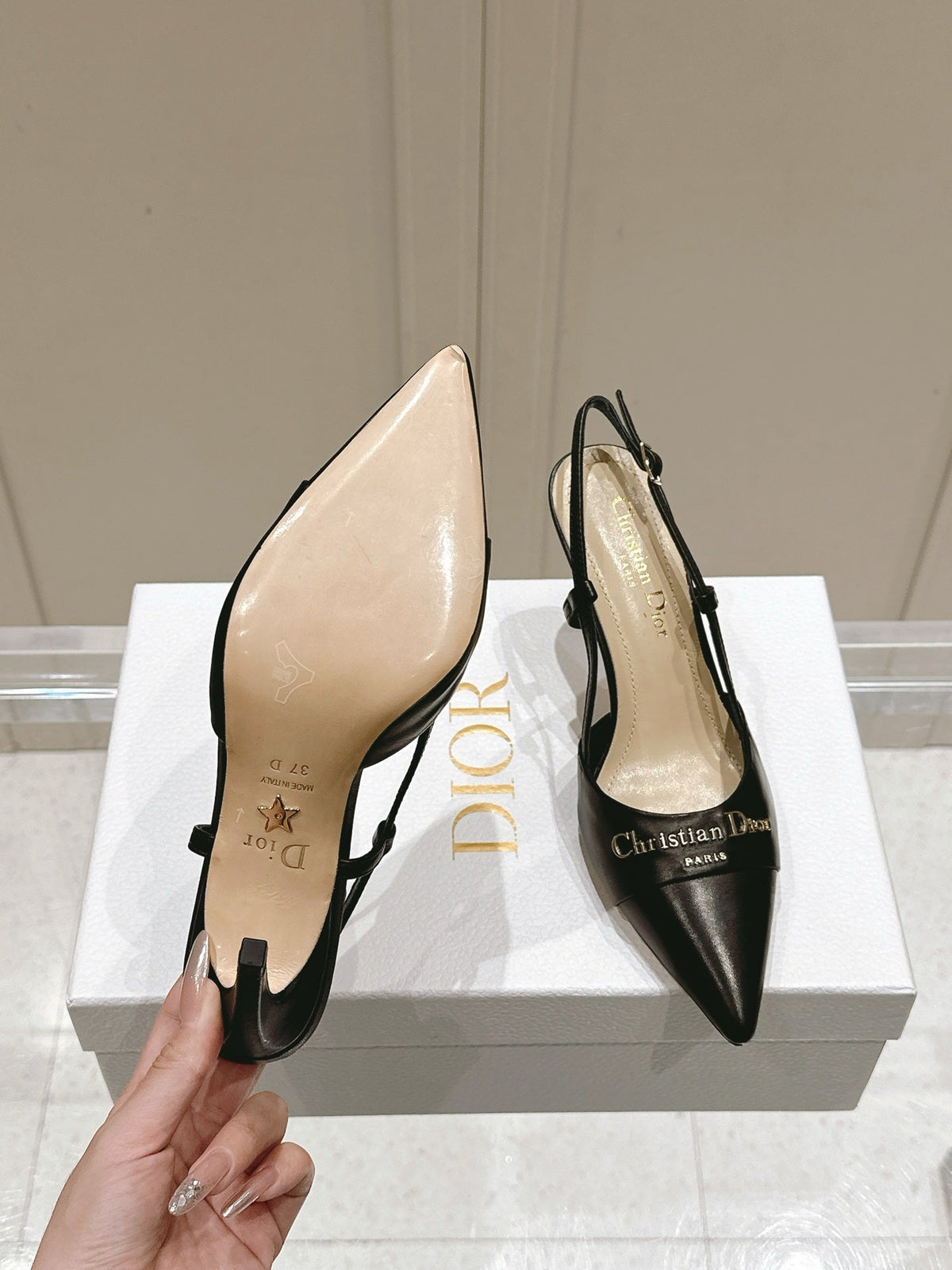 DIOR MY DD 25S SLINGBACK PUMP 50MM IN BLACK CALFSKIN