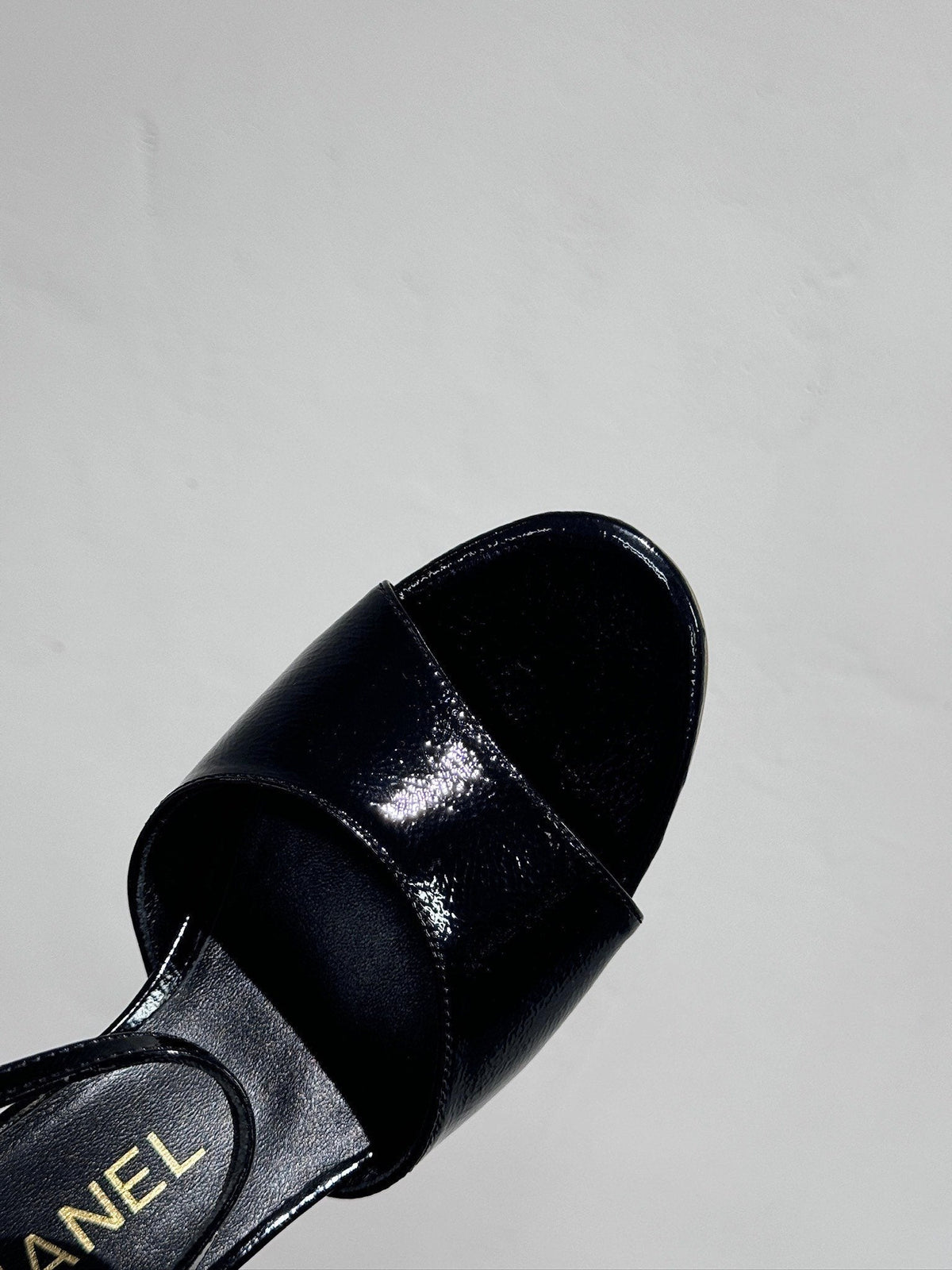 CHANEL BLOCK HEEL SANDALS BLACK SHEEPSKIN