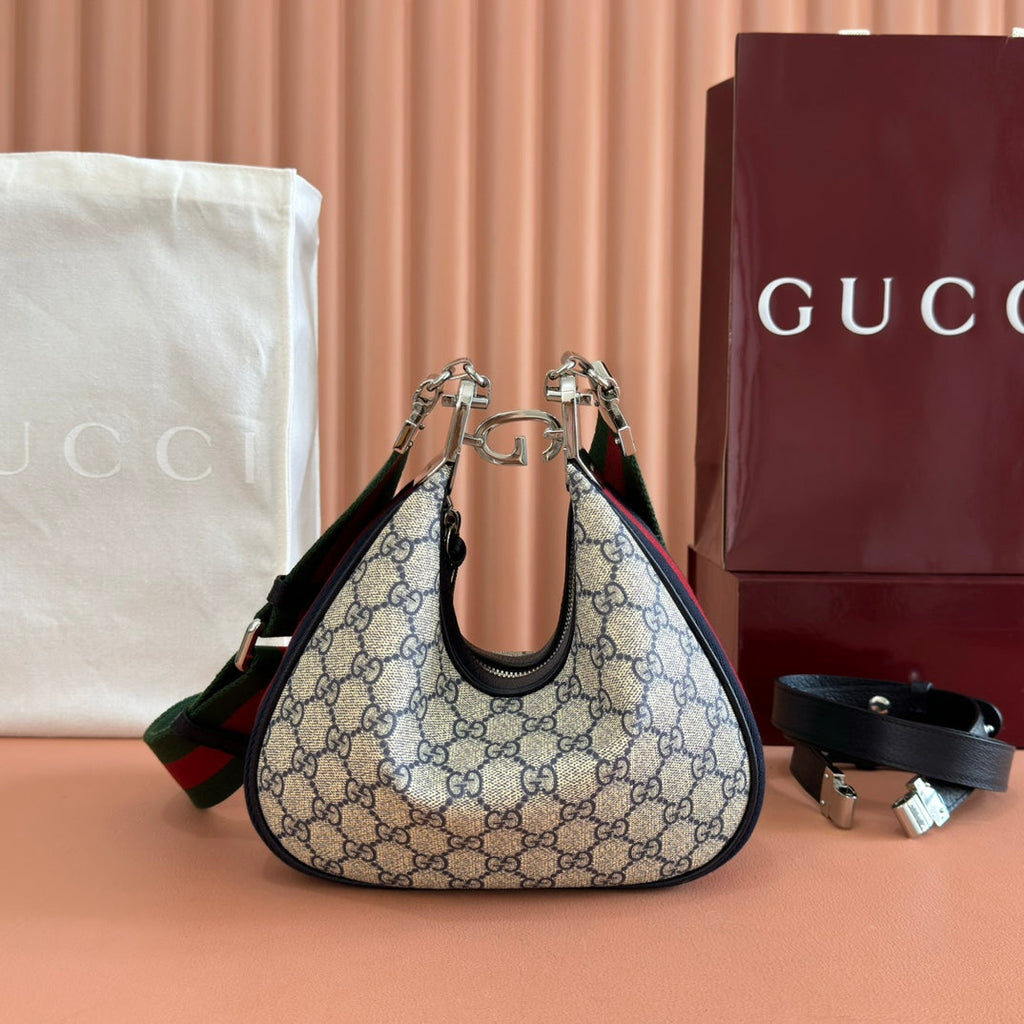 GUCCI 25S ATTACHE SHOULDER BAG 23 CM IN DARK BEIGE MIX BLACK CALFSKIN