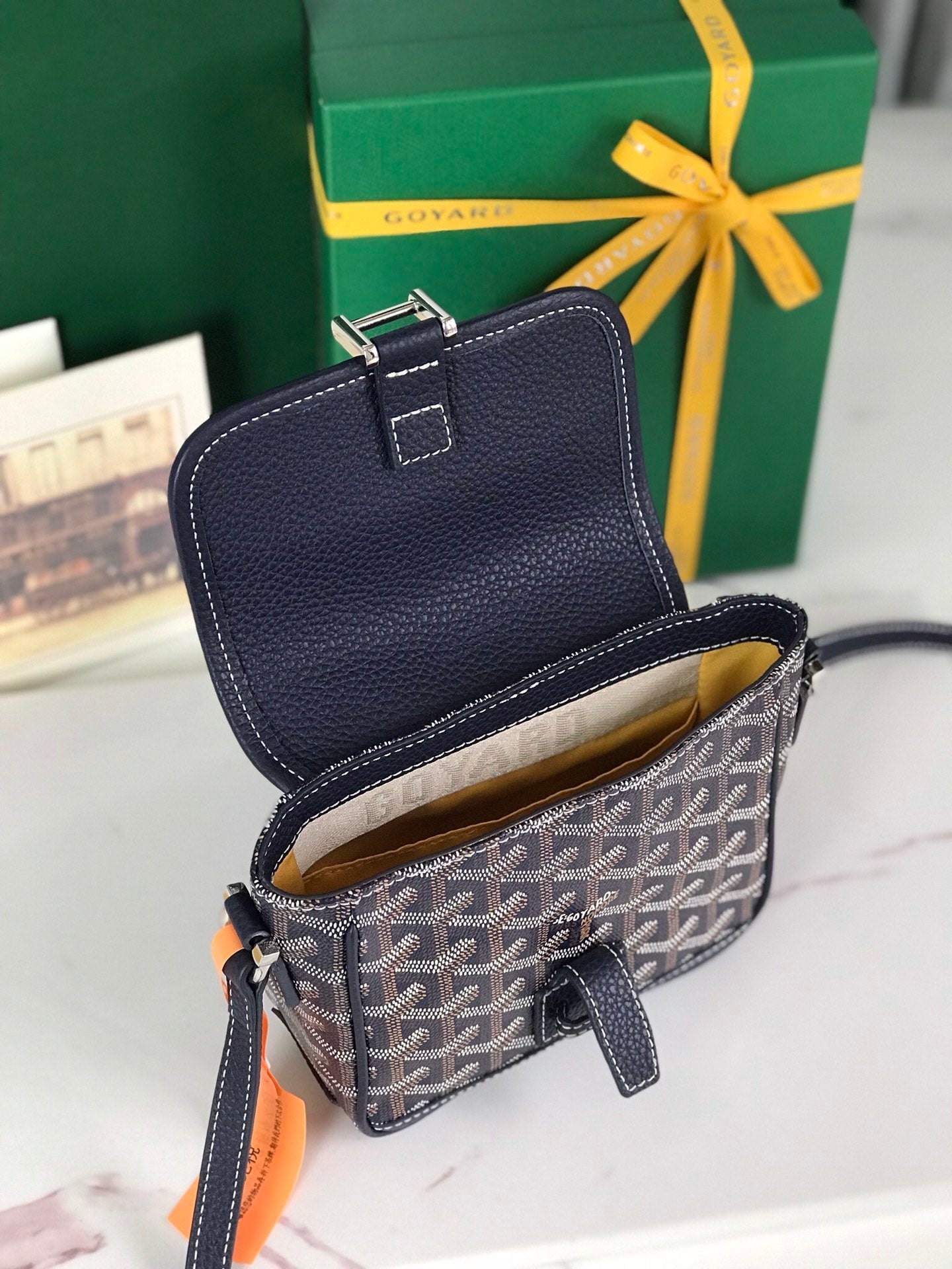 GRAND BLEU 16 IN NAVY BLUE GOYARDINE CANVAS AND LAMBSKIN