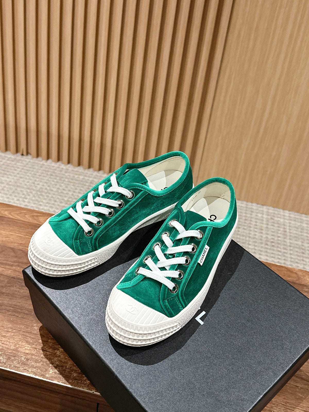 CHANEL CONVERSE SNEAKER IN TEAL GREEN VELVET