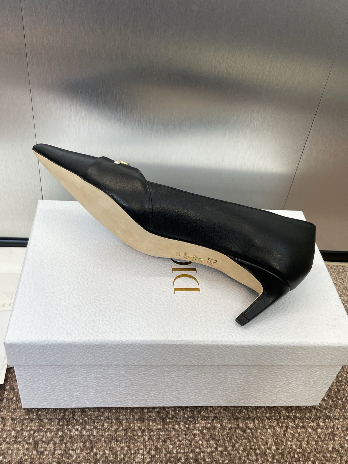 DIOR MY DD 25S HIGH HEEL 55MM IN BLACK CALFSKIN GOLD LOGO